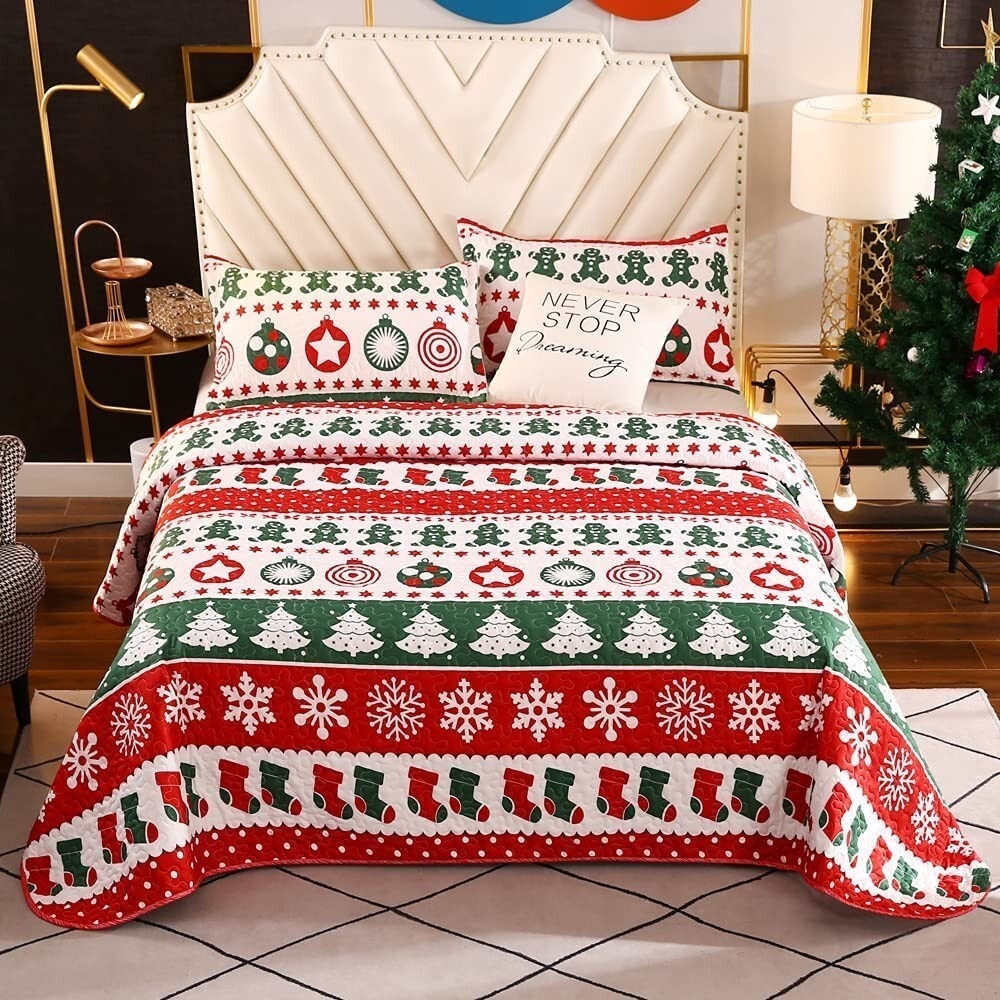 Christmas Quilt Set Twin Size Holiday‎ Snowflakes Cozy Bedding Coverlet
